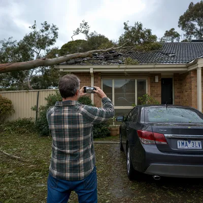 Photographing storm damage for an insurance claim in Launceston